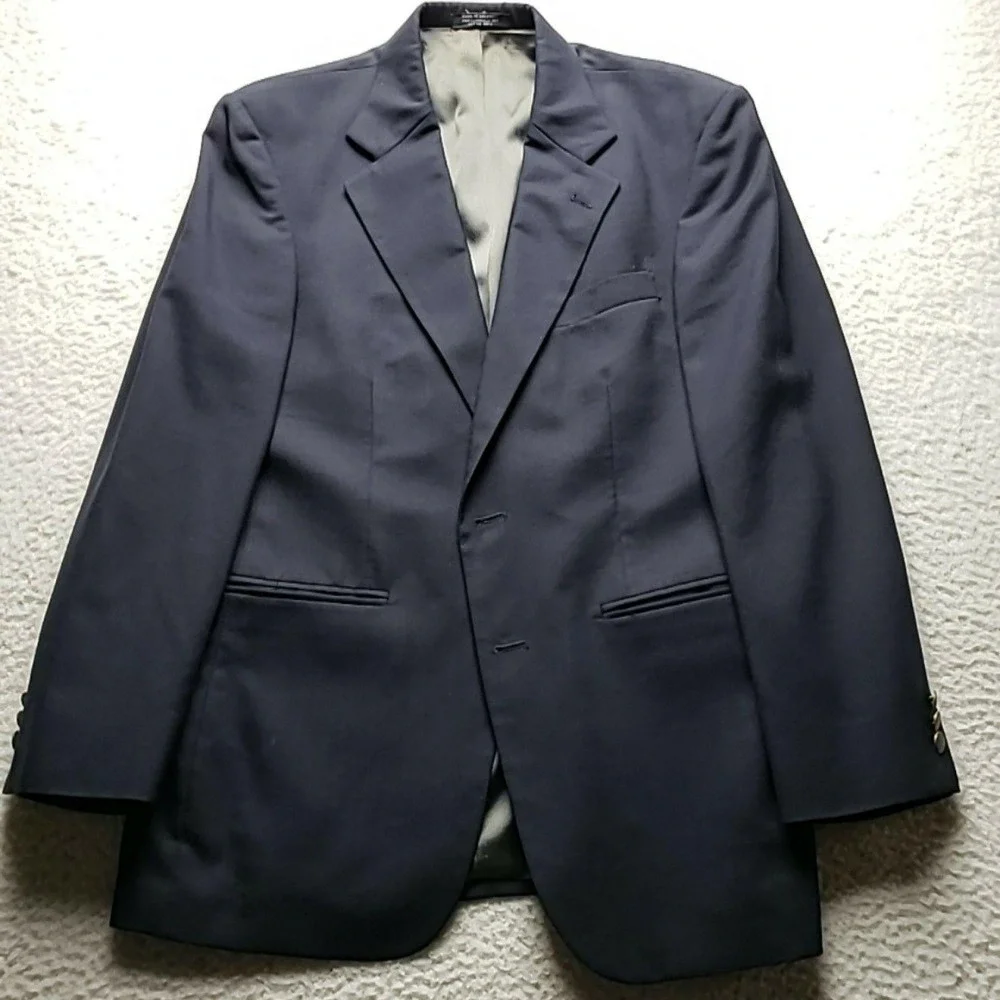 Oscar De La Renta Suit Jacket Blazer Mens 38 Short Blue Wool 2 Button Classic